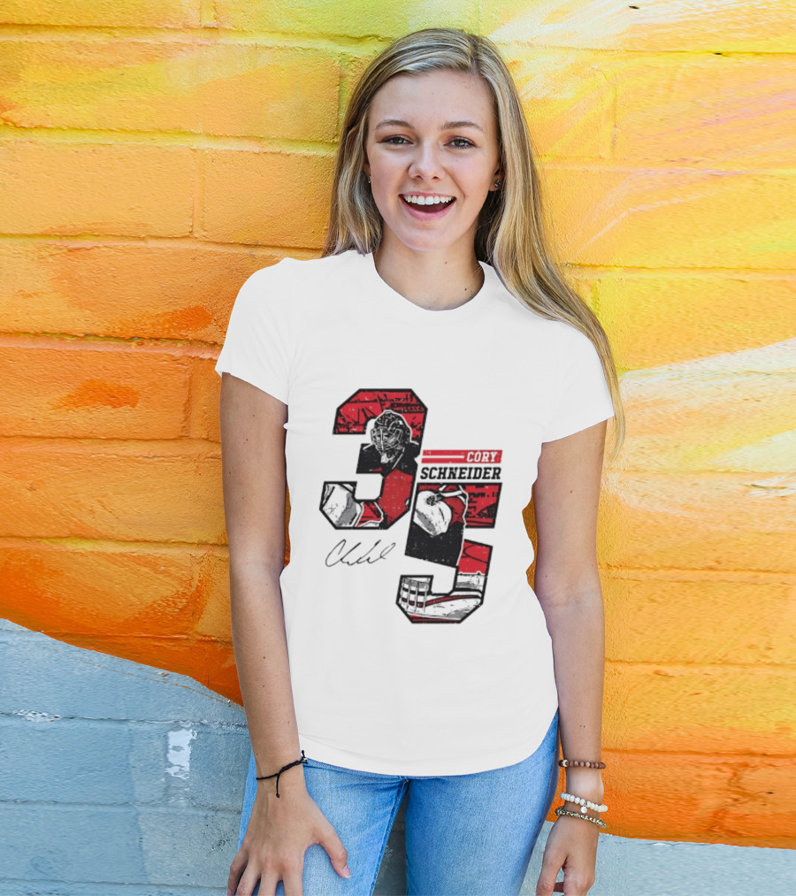 Cory Schneider New Jersey Devils 35 Signature Offset T-Shirt
