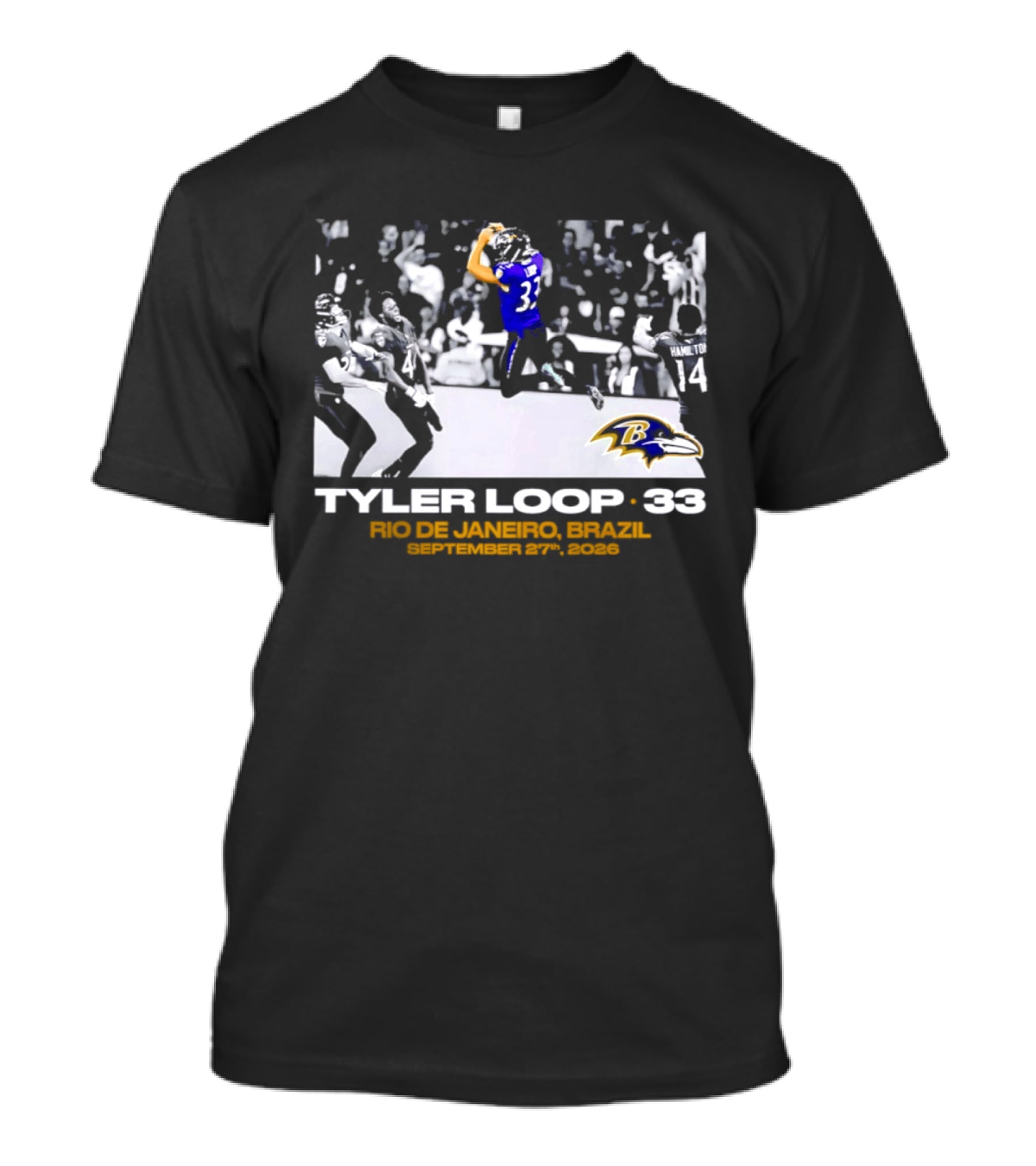 Baltimore Ravens Tyler Loop 33 Rio De Janeiro Brazil September 25 2023 T-Shirt