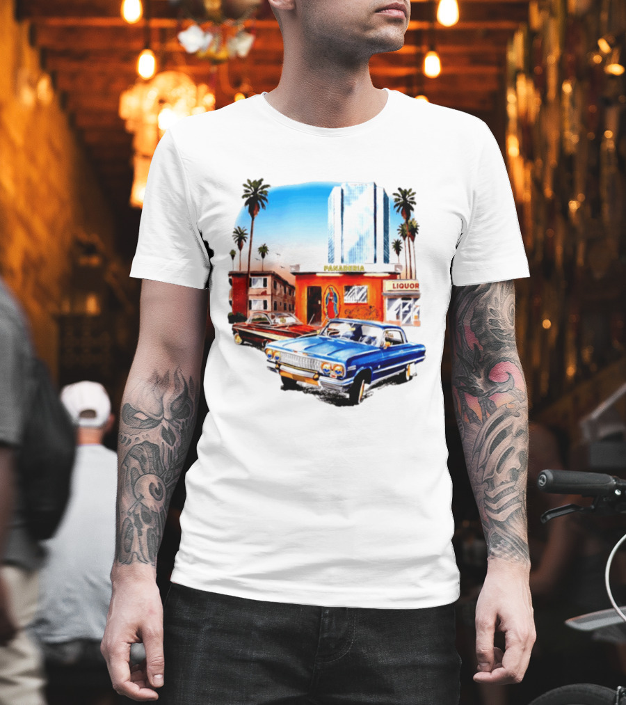 Panaderia Liquor Lowrider Scene With Vintage Cars And Palms T-Shirt