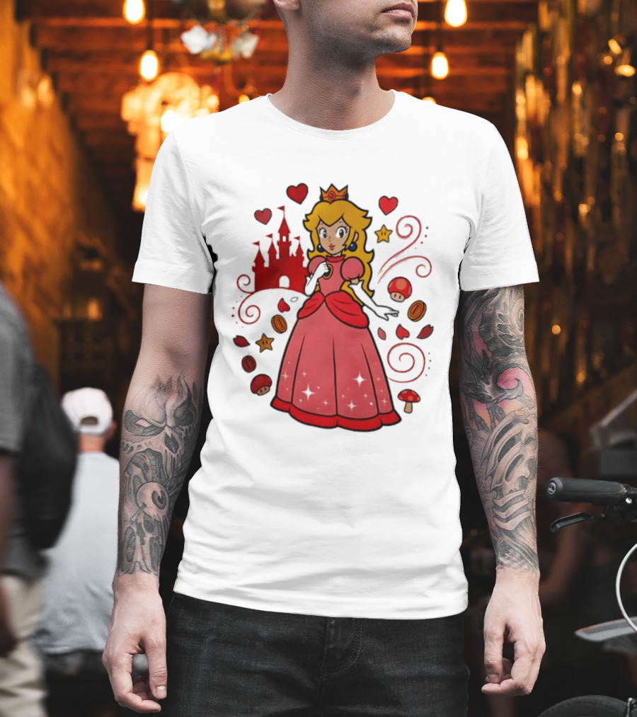 Princess Peach Enchanted Castle Hearts Stars Mushrooms Adventure T-Shirt