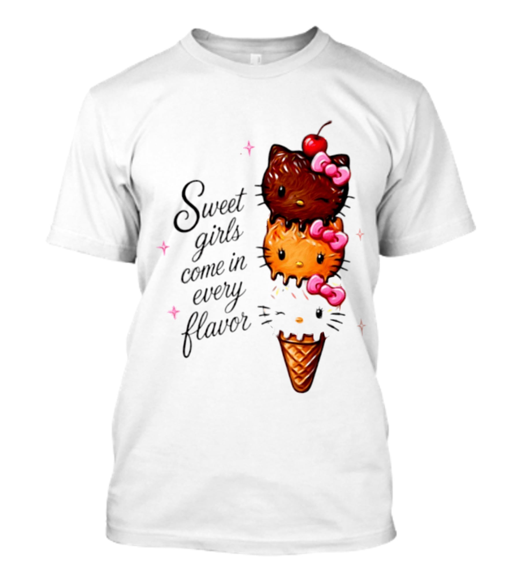 Sweet Girls Come In Every Flavor Hello Kitty Ice Cream Cone T-Shirt
