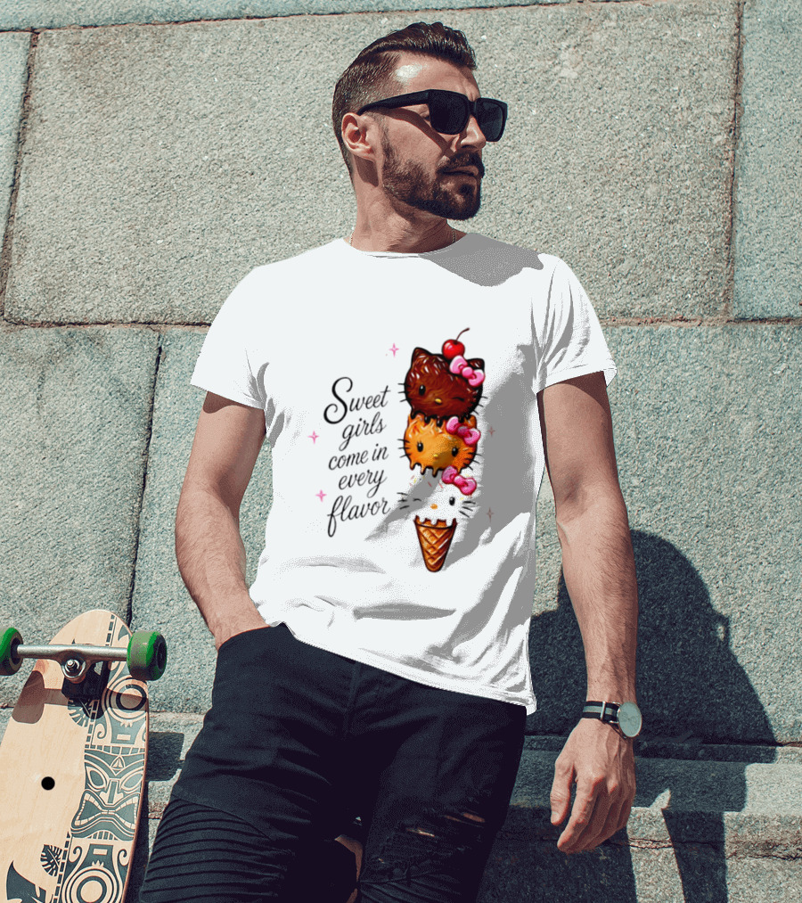 Sweet Girls Come In Every Flavor Hello Kitty Ice Cream Cone T-Shirt