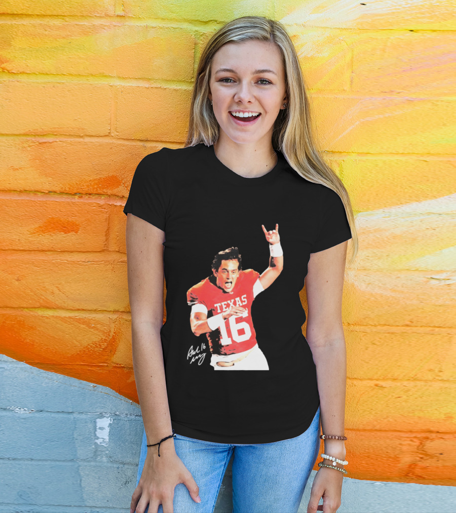 Arch Manning Texas Longhorns 16 Rock Hand Gesture T-Shirt