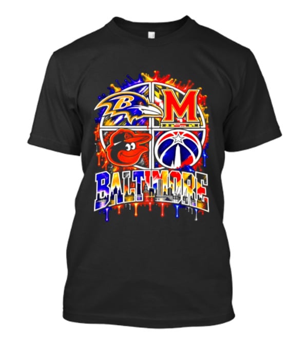 Baltimore Ravens Orioles Maryland Terps Washington Wizards Baltimore Skyline T-Shirt