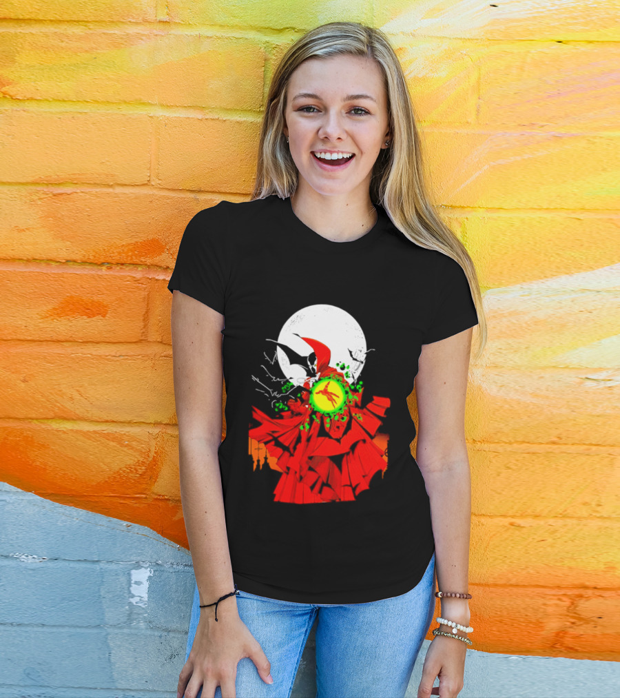 Graveyard Shift Whitegold Industries Spawn Halloween 2026 Full Red Moon T-Shirt