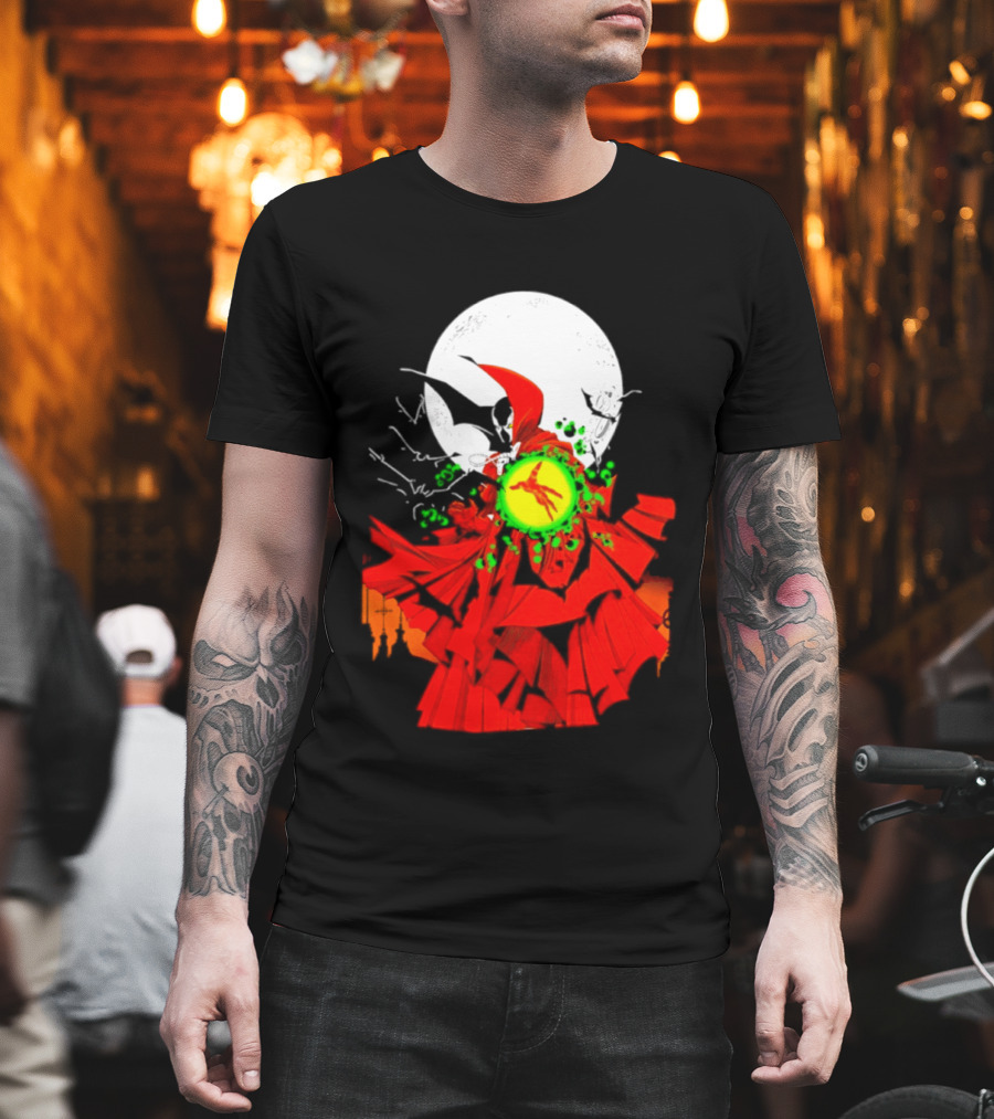 Graveyard Shift Whitegold Industries Spawn Halloween 2026 Full Red Moon T-Shirt
