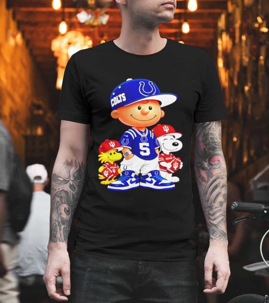 Charlie Brown And Snoopy Indianapolis Colts Indiana Hoosiers Football Team Merchandise T-Shirt
