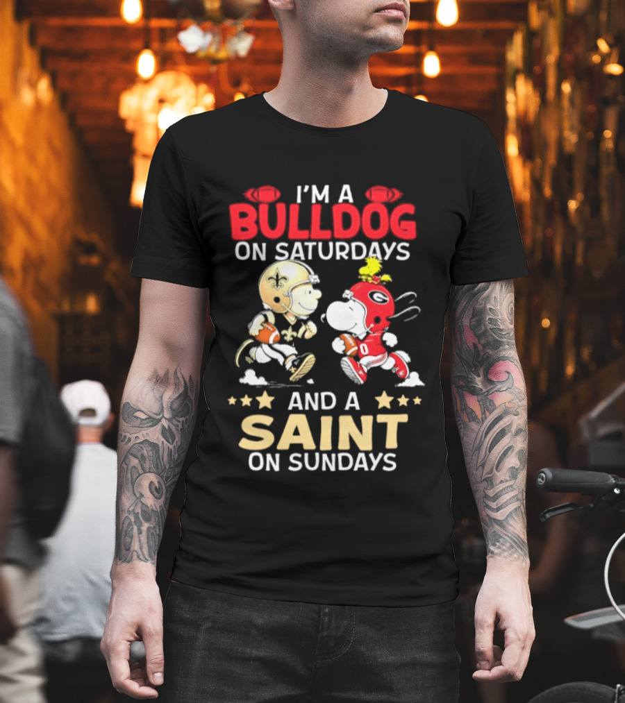 I'm A Bulldog On Saturdays And A Saint On Sundays Football Peanuts T-Shirt