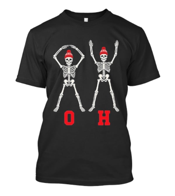 OH IO Skeleton Red Beanie Halloween Costume T-Shirt
