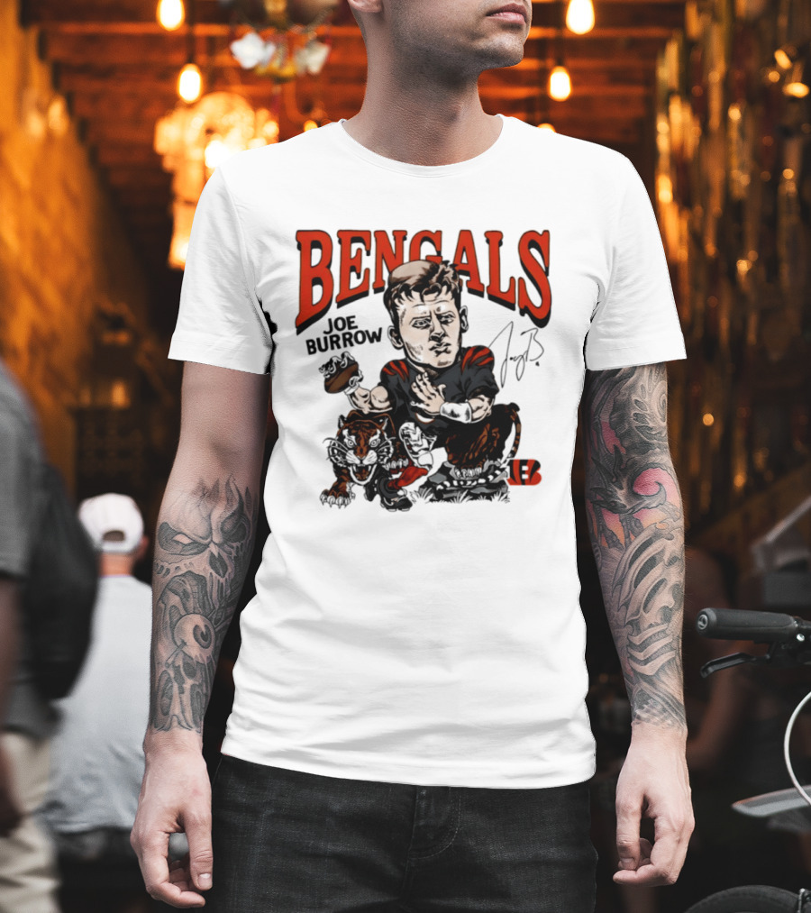 Cincinnati Bengals Joe Burrow Caricature NFL Player T-Shirt