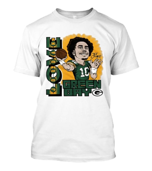 Green Bay Packers Jordan Love Caricature Player Number 10 Football T-Shirt