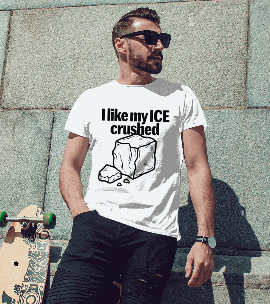 I Like My Ice Crushed Funny Cool Pun Graphic Block Drawing T-Shirt