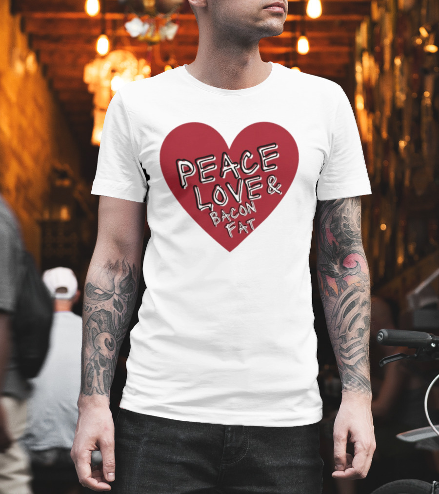 Peace Love And Bacon Fat Heart Shape Red T-Shirt