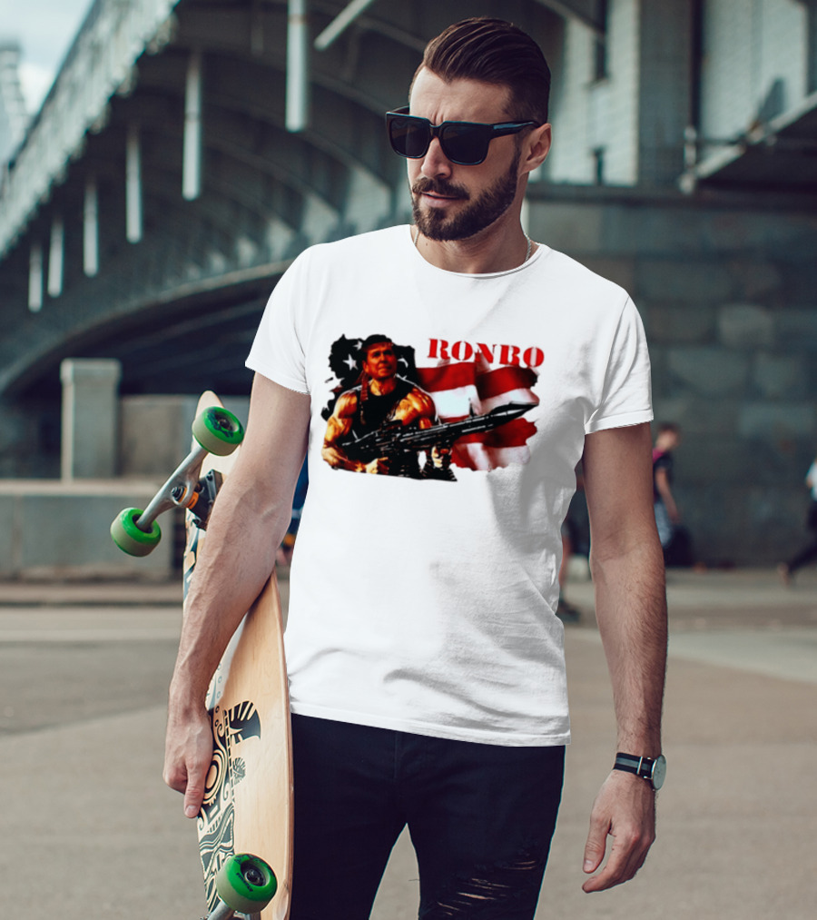 Ronbo Ronald Reagan Rambo With American Flag 80s President T-Shirt