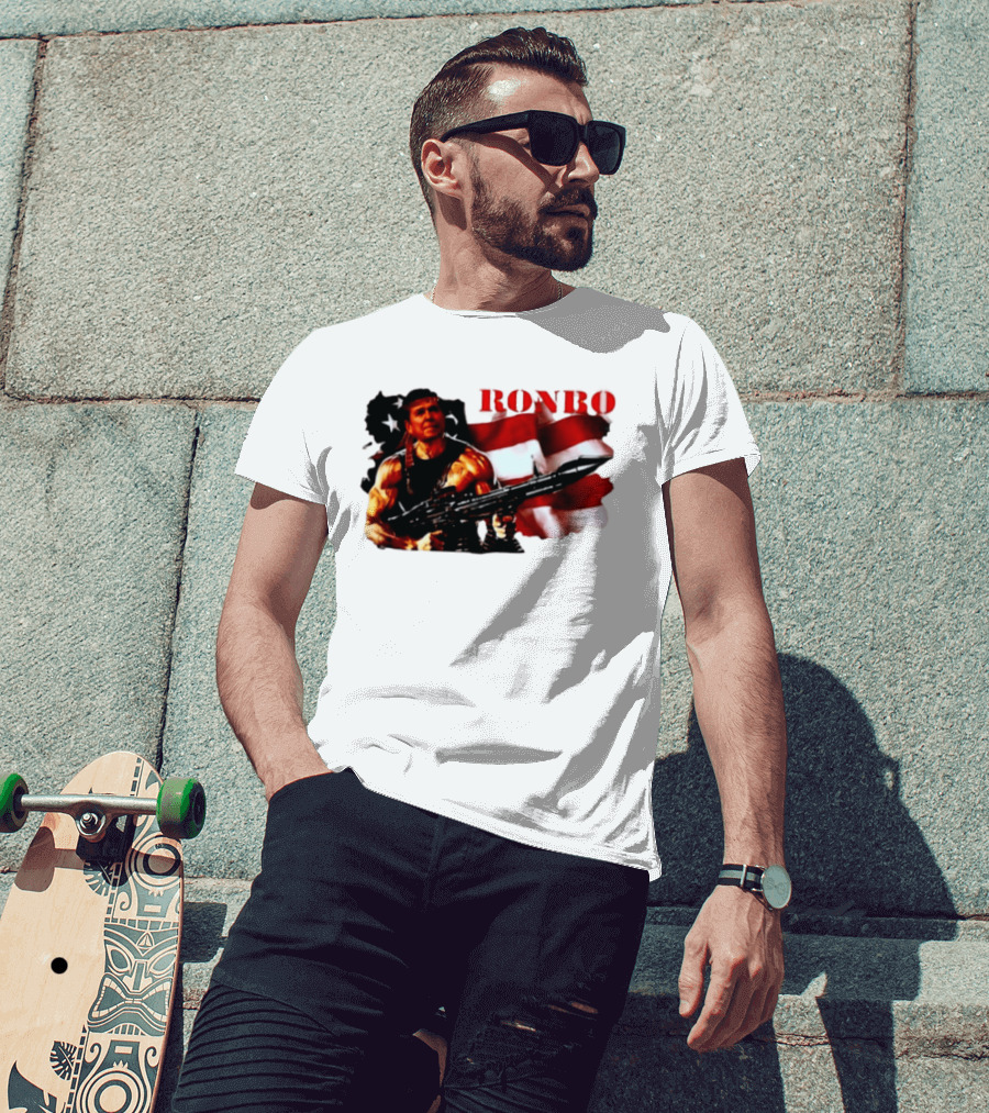 Ronbo Ronald Reagan Rambo With American Flag 80s President T-Shirt