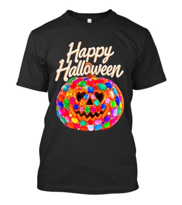 Happy Halloween Colorful Candy Gem Pumpkin Mask T-Shirt