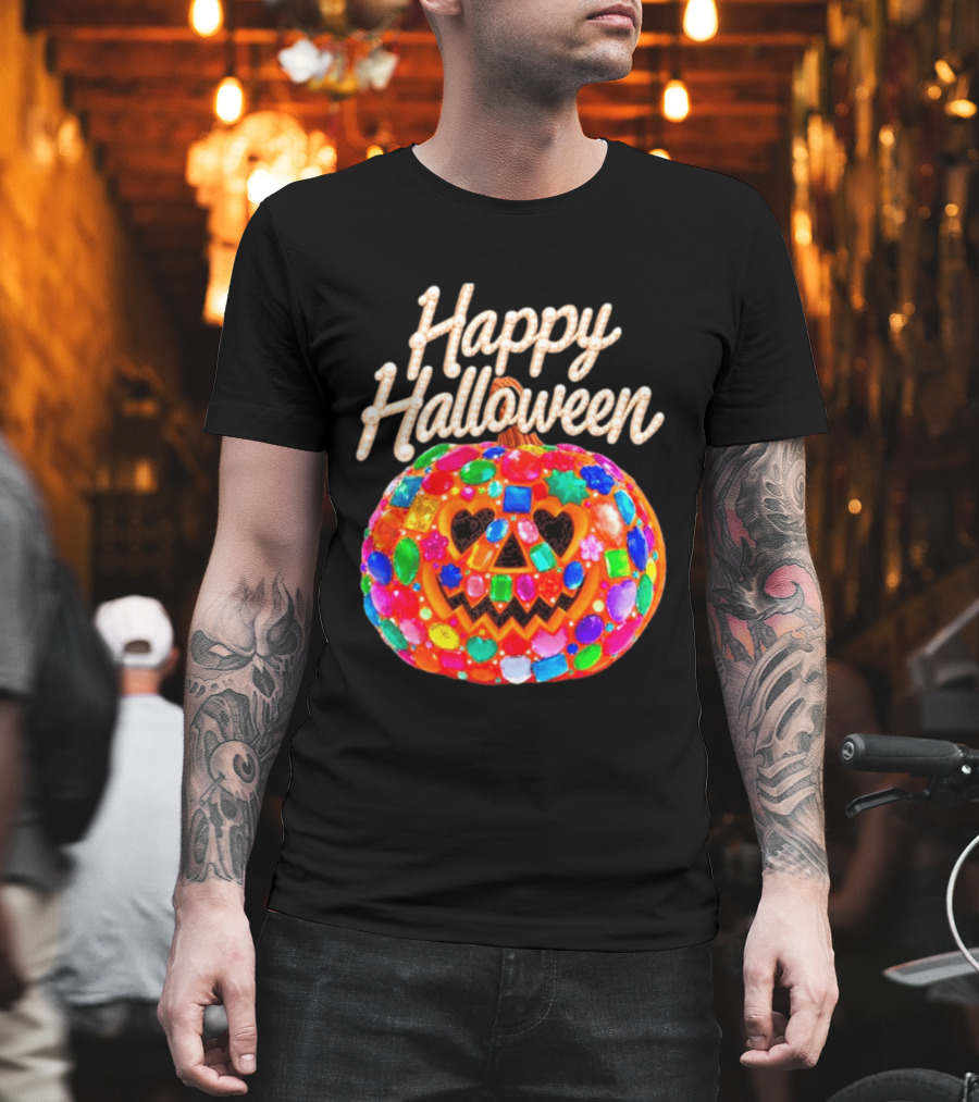 Happy Halloween Colorful Candy Gem Pumpkin Mask T-Shirt