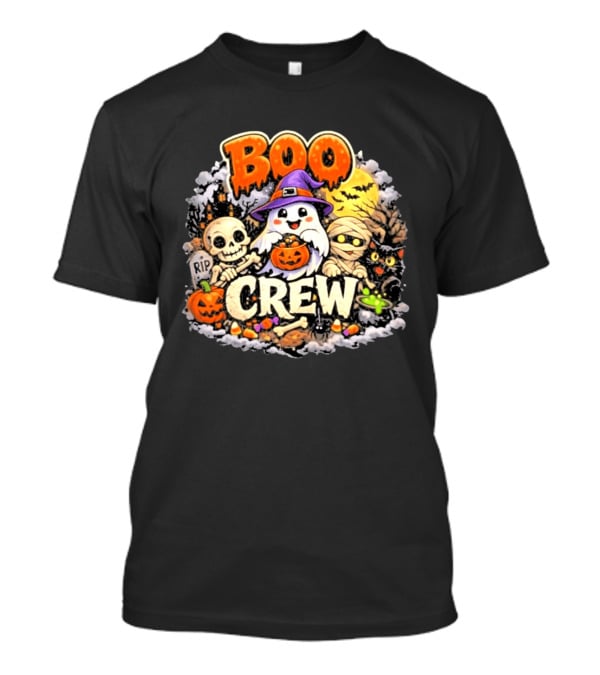 Boo Crew Ghost Halloween Skeleton Mummy Black Cat Pumpkin T-Shirt