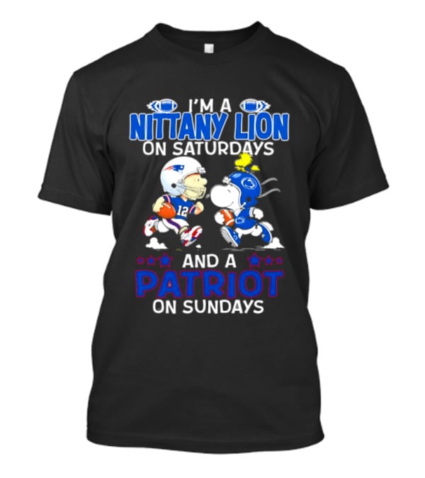 I'm A Nittany Lion On Saturdays And A Patriot On Sundays Football Peanuts Character Collaboration T-Shirt