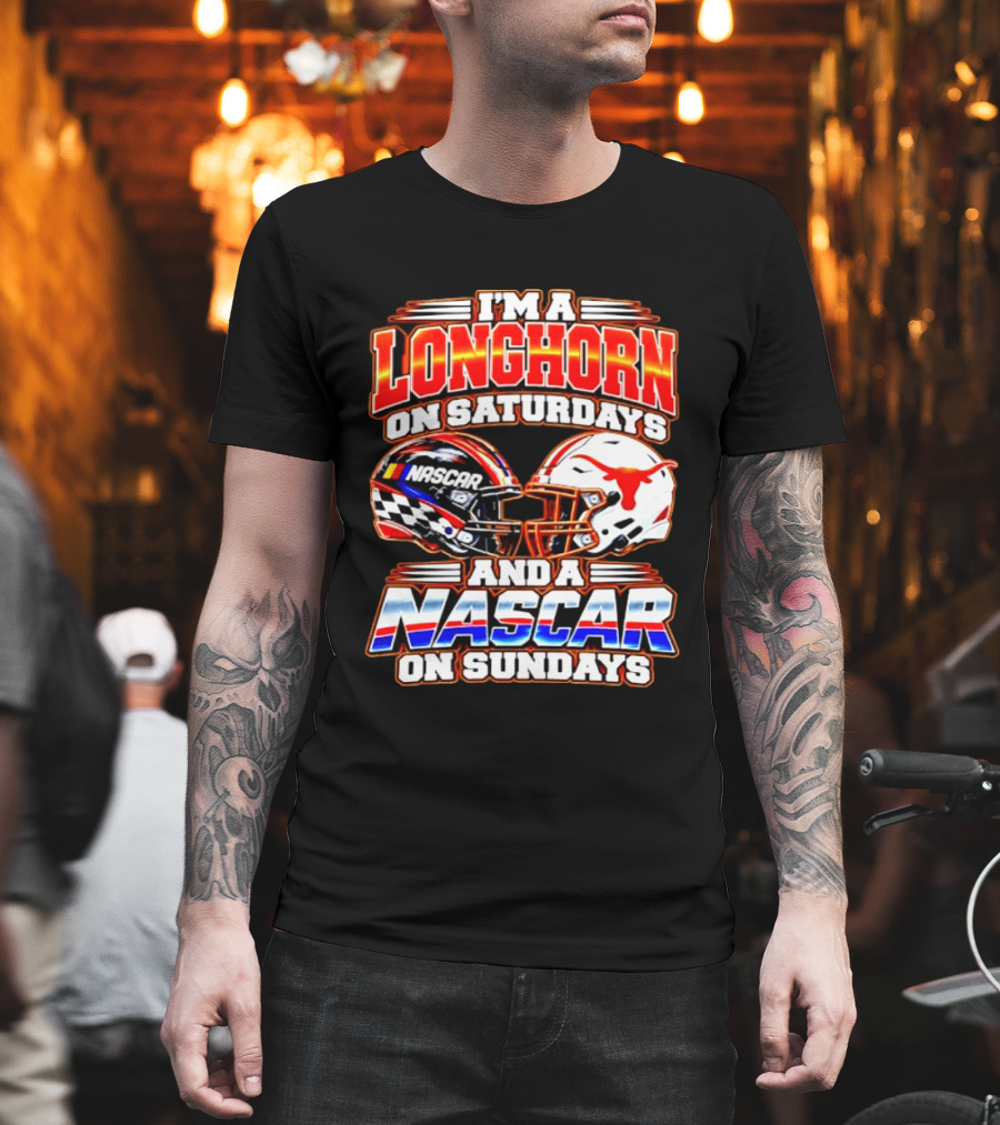 Longhorns On Saturdays NASCAR On Sundays Helmets Longhorns Texas T-Shirt