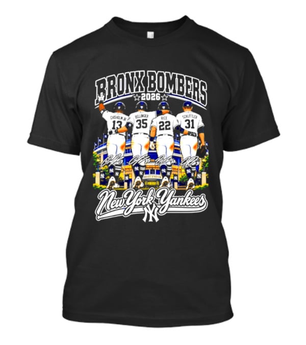 New York Yankees Bronx Bombers 2026 Chisholm Jr Bellinger Rice Schlittler Numbers 37 45 22 31 T-Shirt