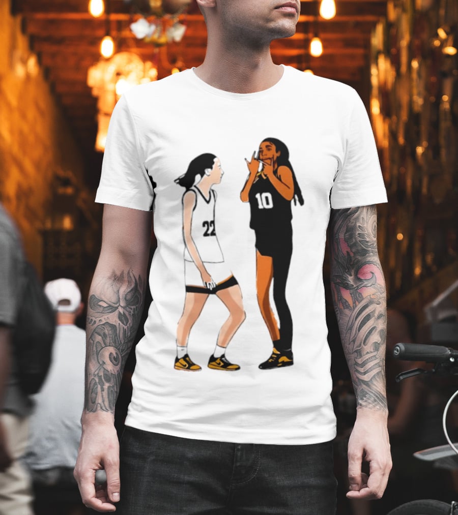 Caitlin Clark Angel Reese Iowa Hawkeyes LSU Tigers Basketball Rivalry Caricatures T-Shirt