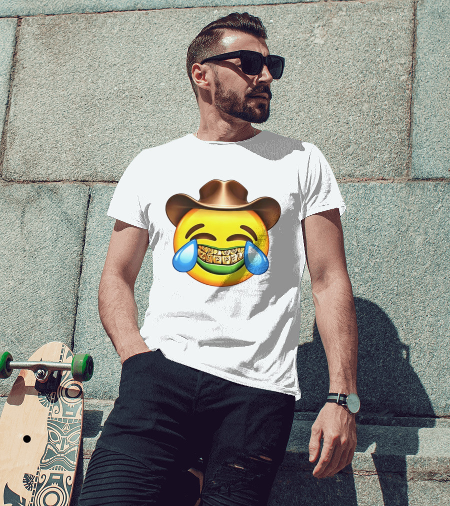 Emoji Green Guy Cowboy Tears Of Joy Zeppel Teeth Grills T-Shirt