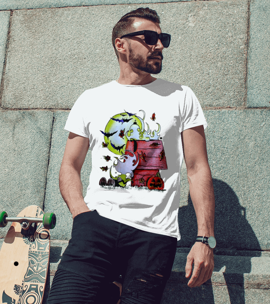 Snoopy Halloween Peanuts Moon Pumpkin Bats And Leaves T-Shirt