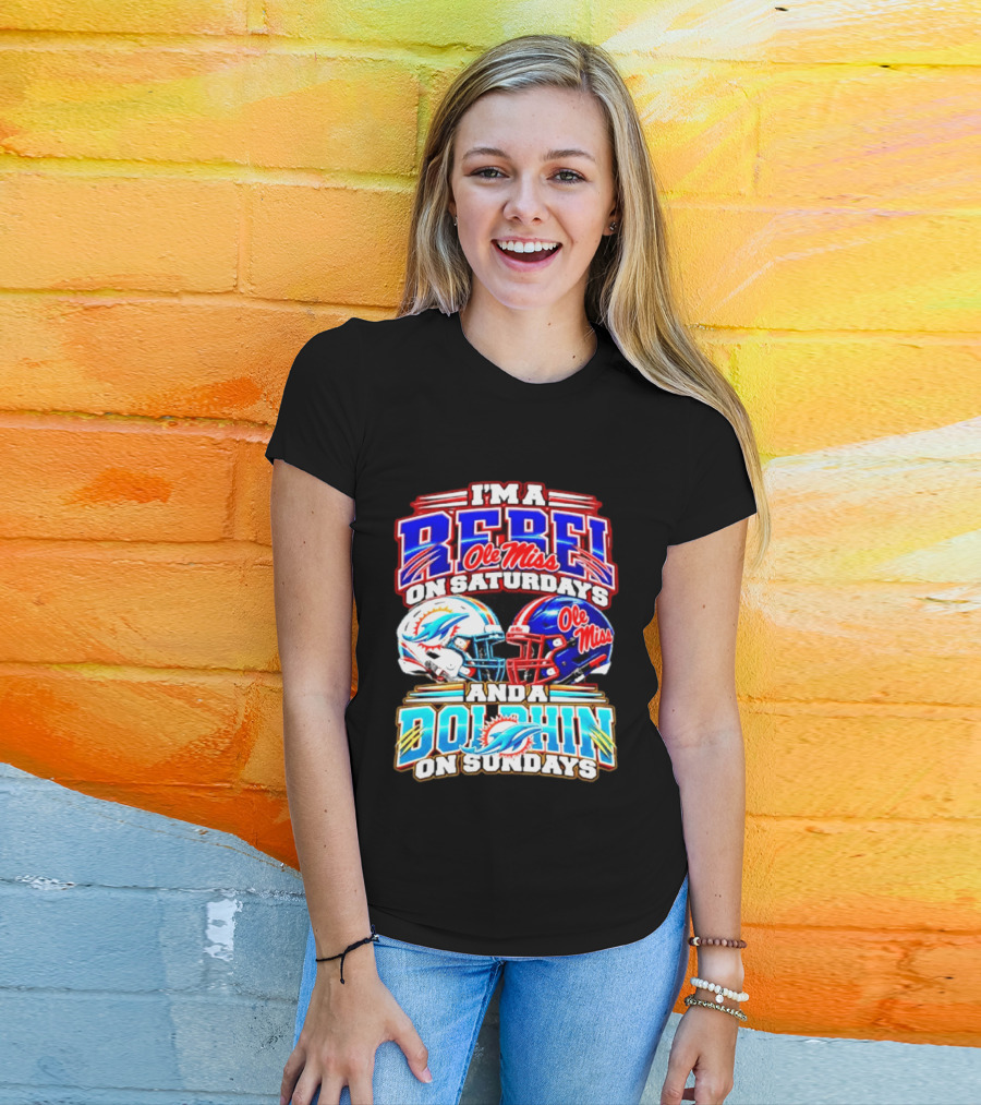 I'm A Rebel Ole Miss On Saturdays And A Dolphin On Sundays Football Helmet T-Shirt