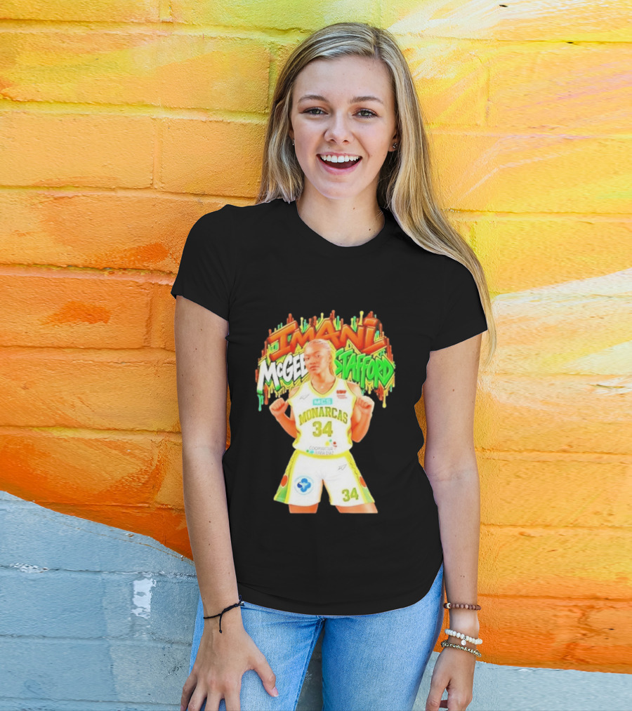 Imani McGee Stafford Monarcas 34 Basketball Player Vibrant Graffiti T-Shirt