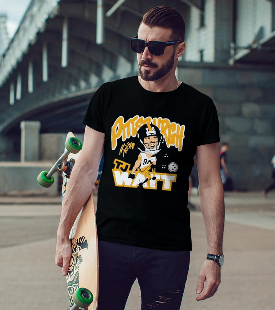 Pittsburgh TJ Watt 90 Cartoon Scream Steelers T-Shirt