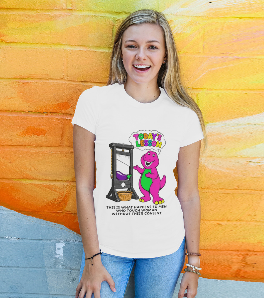 Today's Lesson Purple Dinosaur Guillotine Irony Consent Awareness T-Shirt