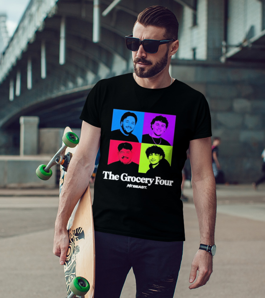 MrBeast Grocery Four Pop Art Style Colorful Portraits T-Shirt