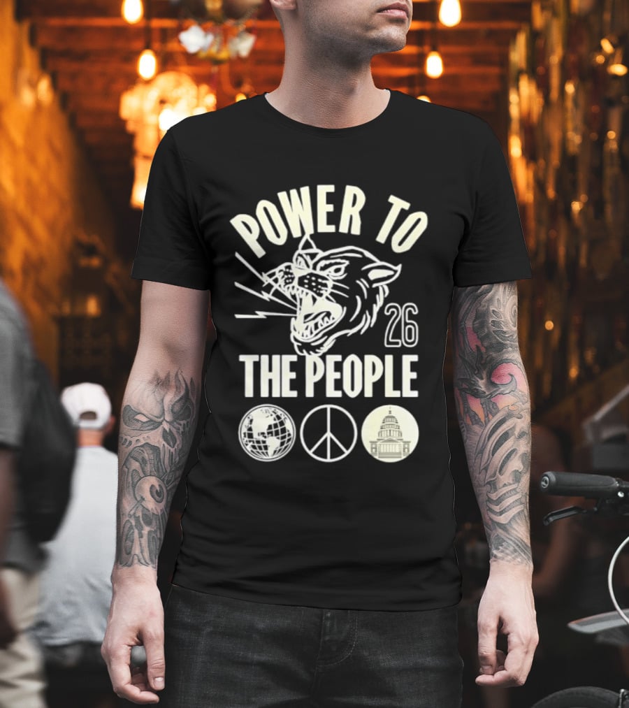 Power To The People 26 Roaring Panther Globe Peace Sign T-Shirt