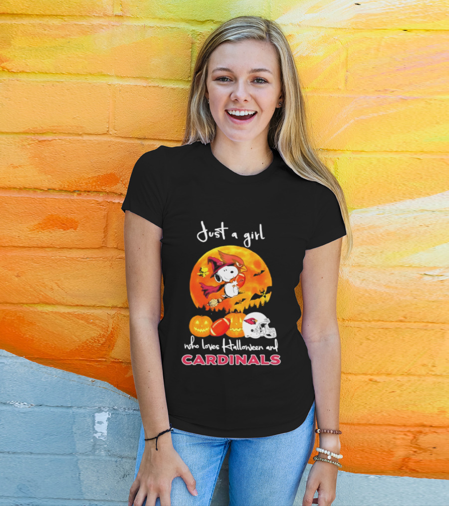 Just A Girl Who Loves Halloween And Cardinals Snoopy Woodstock Pumpkin 2026 T-Shirt
