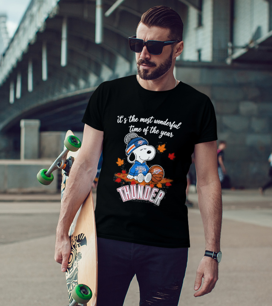 Oklahoma City Thunder Snoopy Most Wonderful Time Of The Year Autumn Football T-Shirt