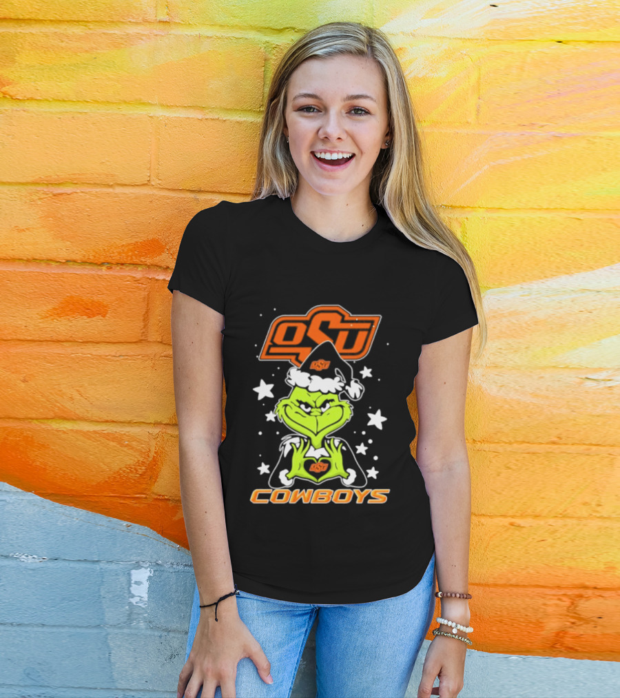 Oklahoma State Cowboys Grinch Love Hands Christmas Football 2026 T-Shirt