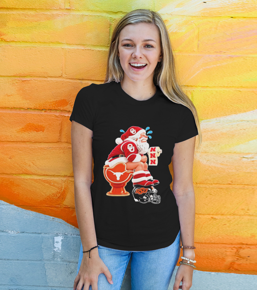 OU Oklahoma Sooners Santa Claus Toilet Texas Longhorns OSU Cowboys Football Meme T-Shirt