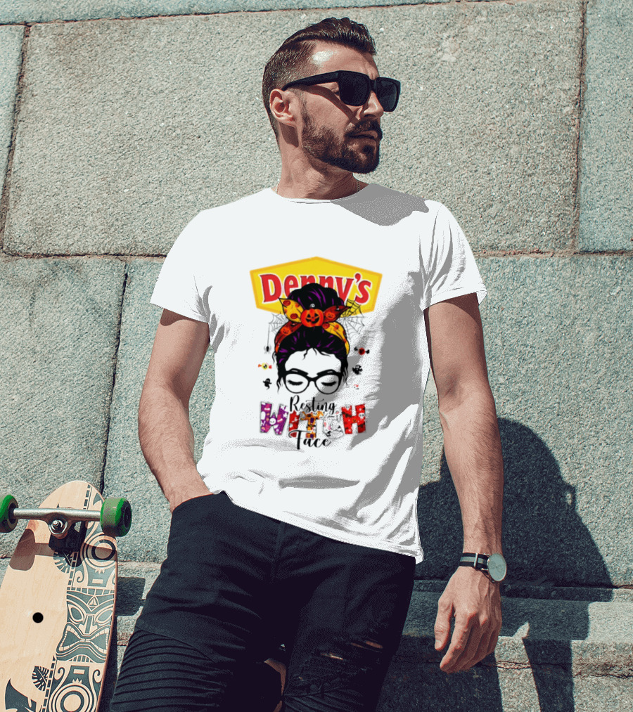 Denny's Resting Witch Face Halloween 2026 Pumpkin Headband And Web Glasses T-Shirt