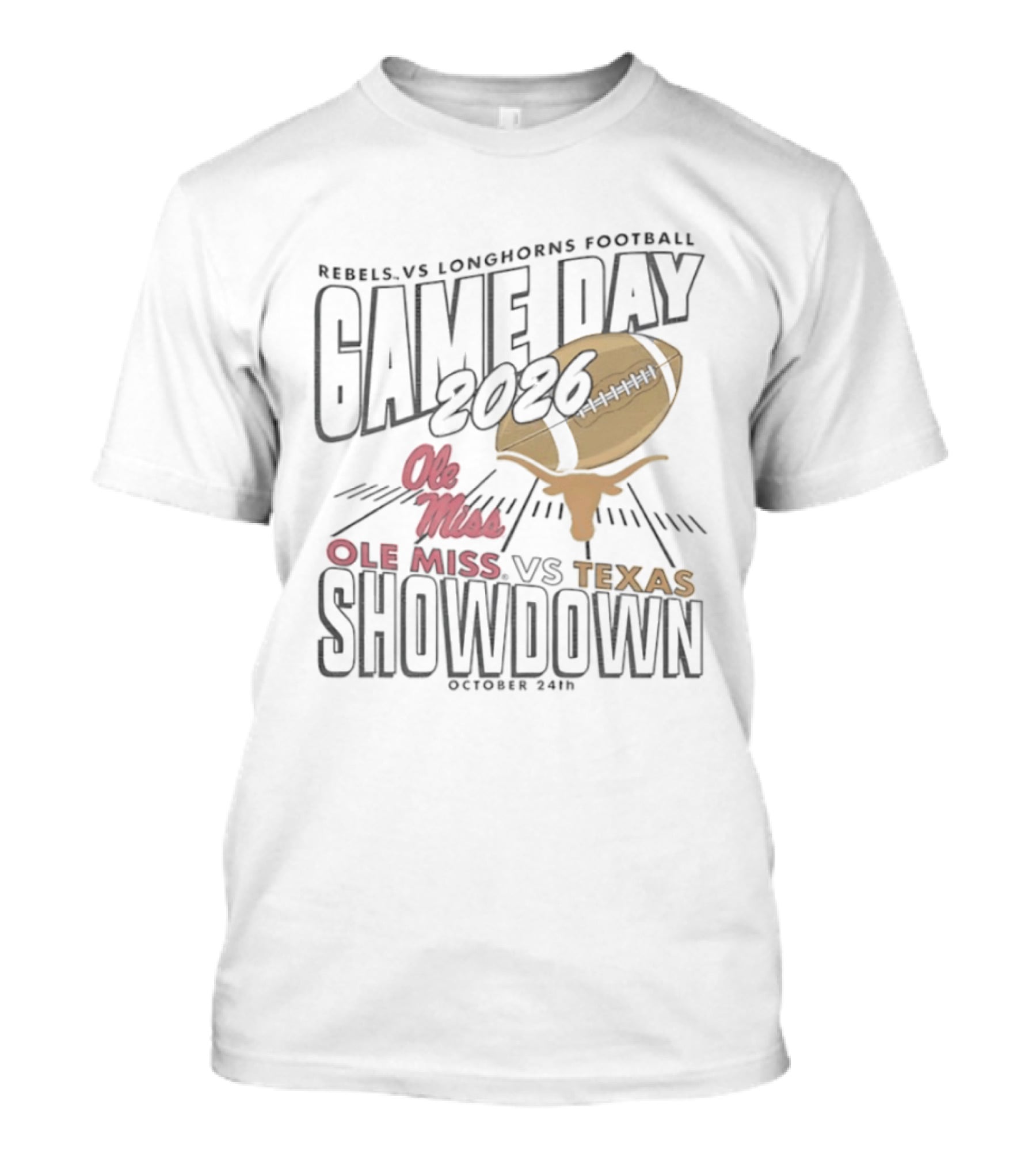 Rebels Vs Longhorns Football 2026 Game Day Ole Miss Vs Texas Showdown T-Shirt