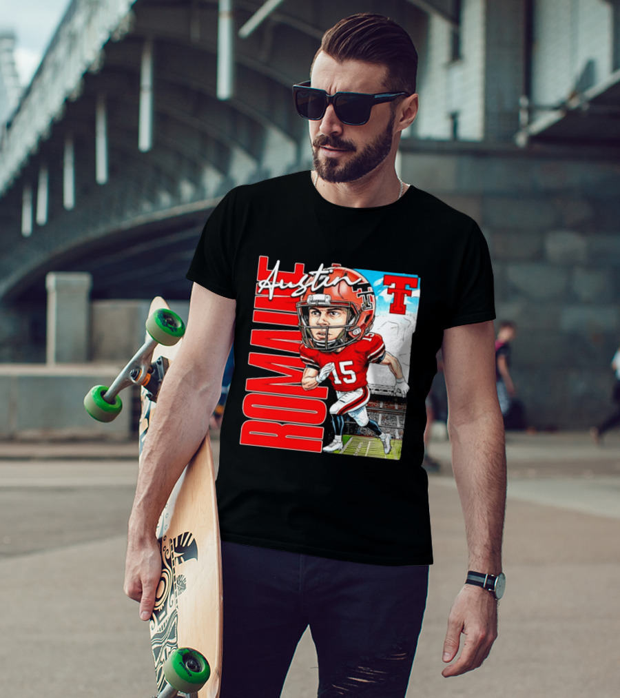 Austin Romaine Texas Tech Red Raiders Football NCAA Stadium Caricature T-Shirt
