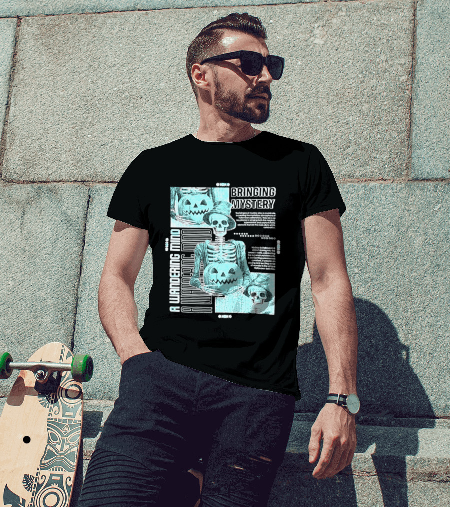 Bringing Mystery A Wandering Mind Halloween Skeleton Pumpkin T-Shirt