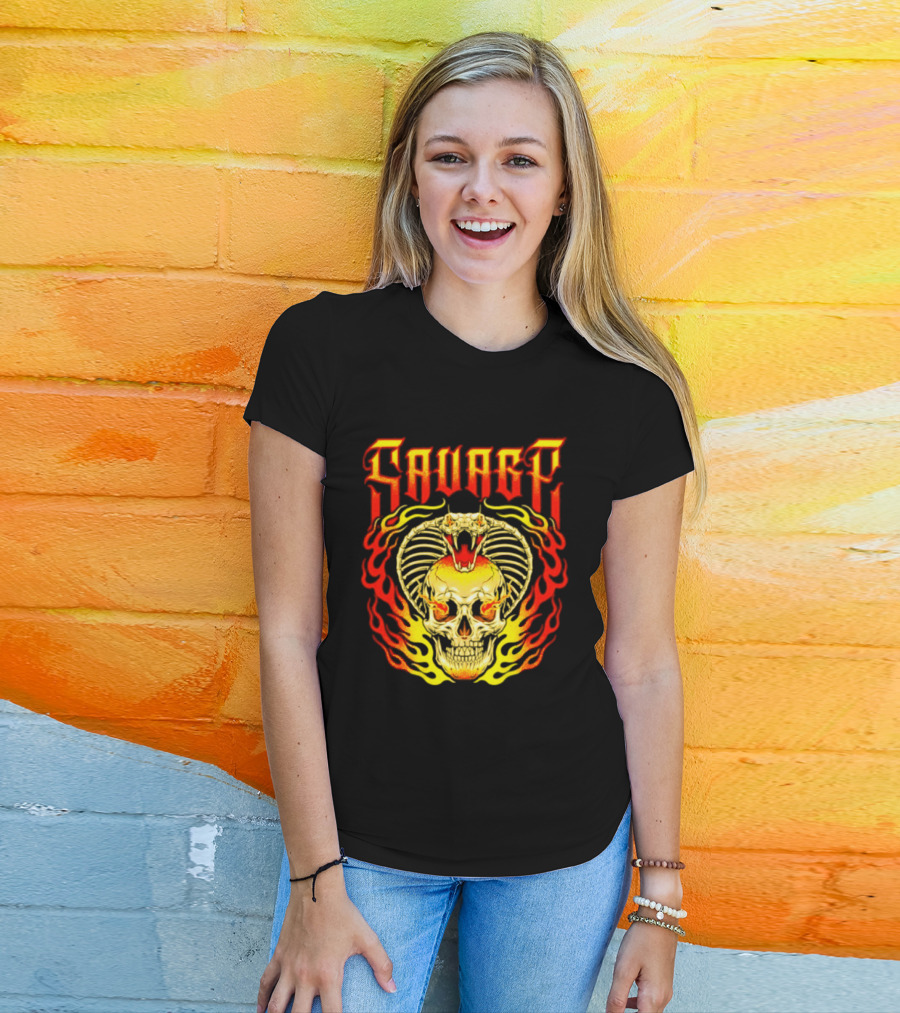 Savage Cobra Skull Fire Fusion Streetwear T-Shirt