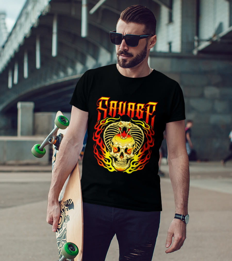Savage Cobra Skull Fire Fusion Streetwear T-Shirt
