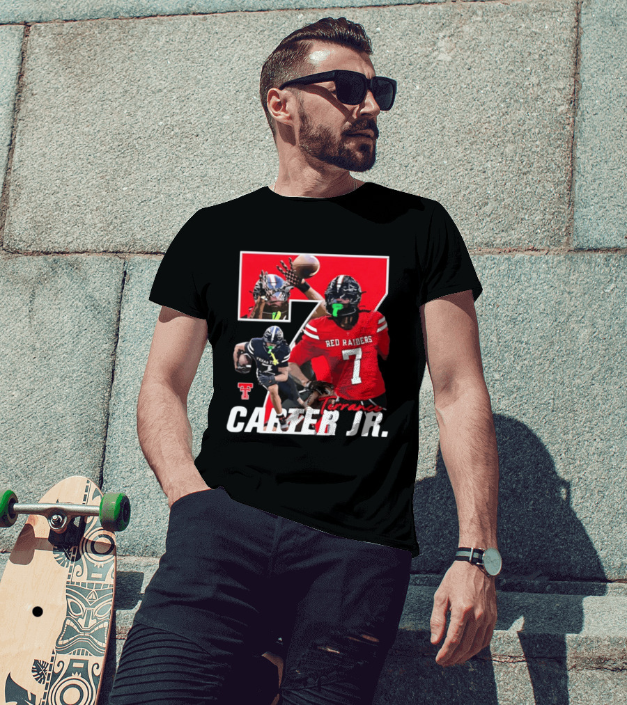 Terrance Carter Jr Red Raiders Texas Tech Football Player Collage NCAA Number 7 T-Shirt