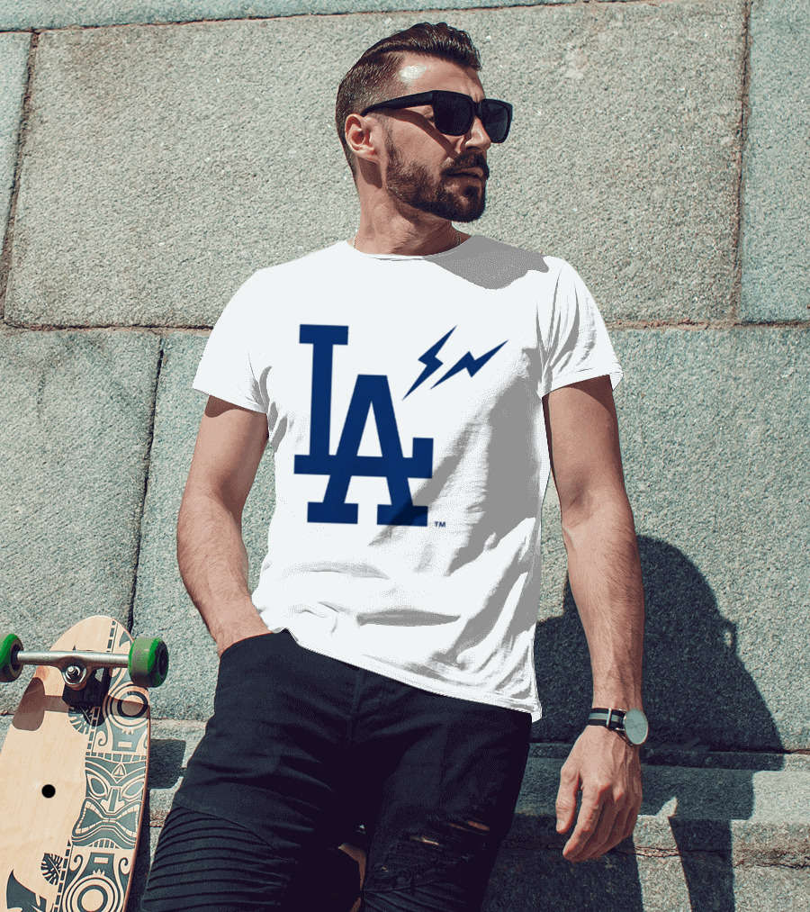 Los Angeles Dodgers Fragment Collaboration LA Thunder Lightning Bolt T-Shirt