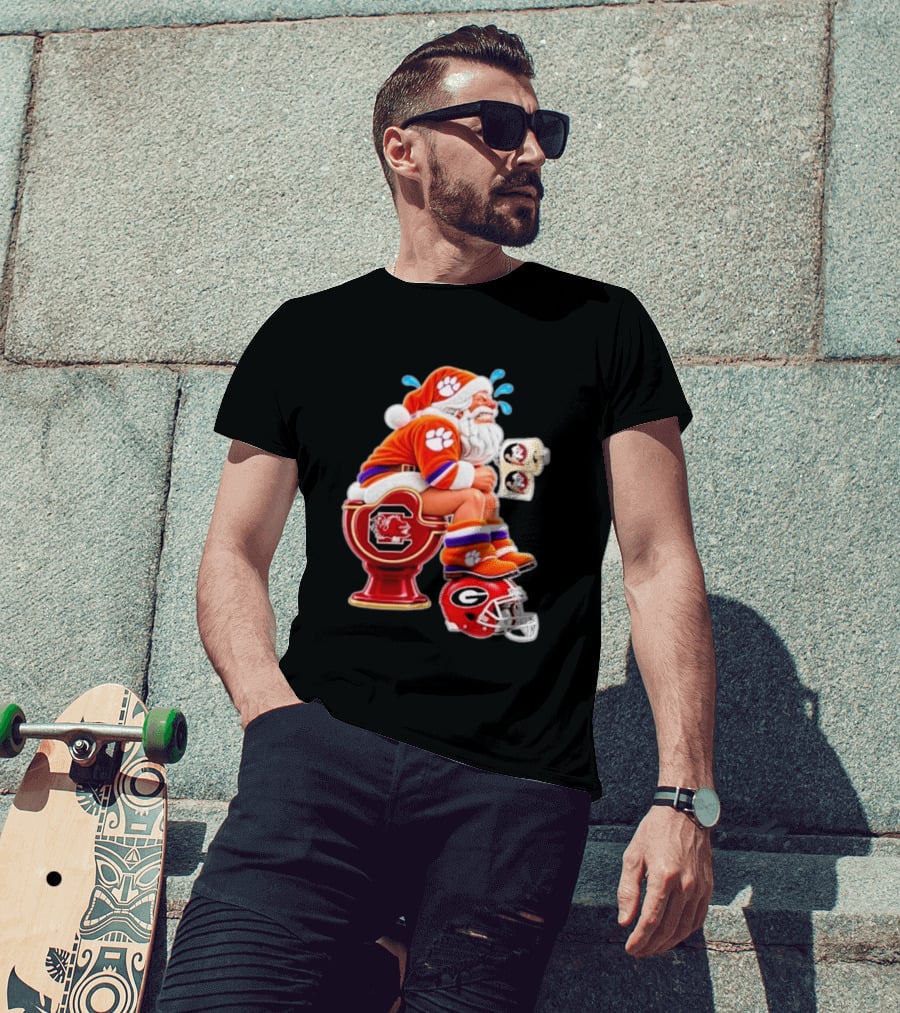 Clemson Tigers Santa South Carolina Gamecocks Georgia Bulldogs Florida State Christmas College Football T-Shirt