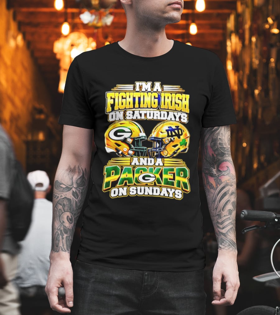 I'm A Fighting Irish On Saturdays And A Packer On Sundays Football Helmet T-Shirt