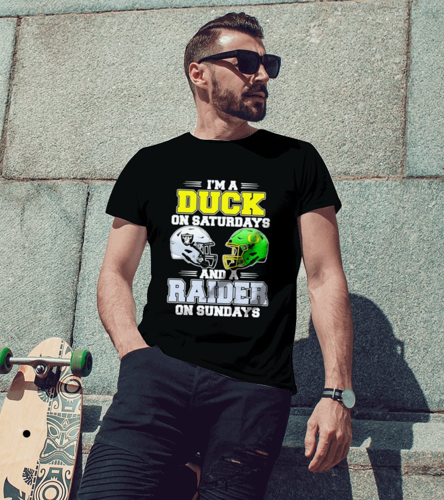 I'm A Duck On Saturdays And A Raider On Sundays Football Helmet T-Shirt