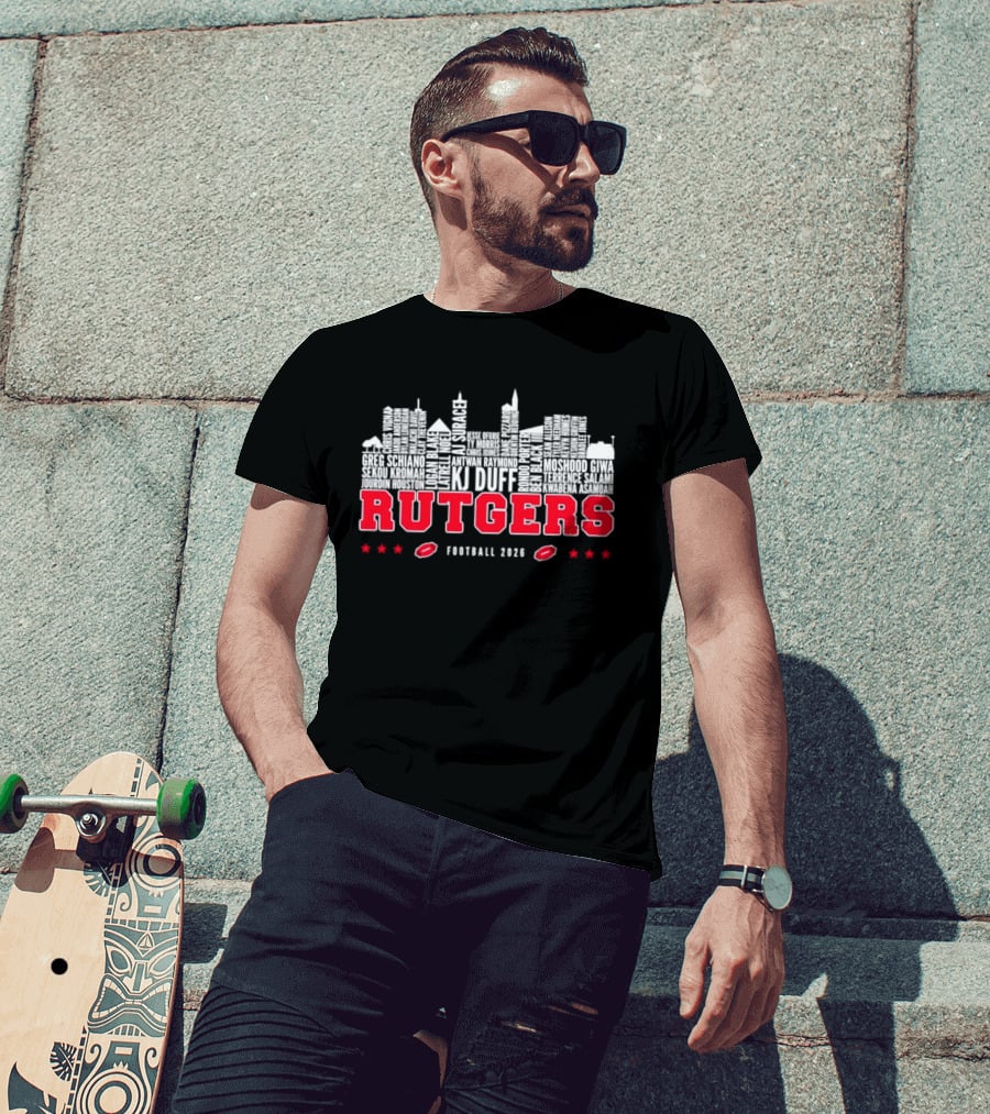 Rutgers Scarlet Knights Football 2026 City Skyline Players Names T-Shirt